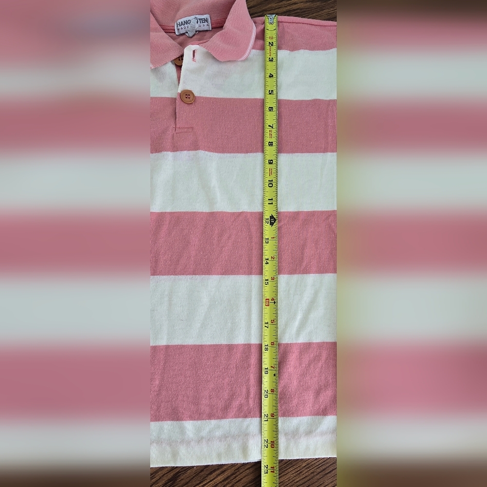 Hang Ten 👣 Pink And White Striped Collared Short Sleeve - Picture 2 of 5